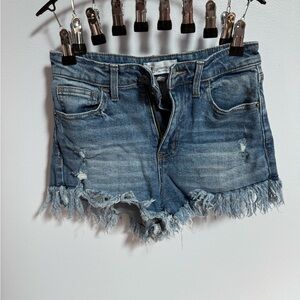 Celebrity Pink Blue Frayed Jean Shorts